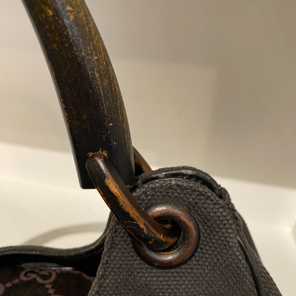 Gucci vintage canvas hobo bag w/ wooden handle. Great condition - Picture 10 of 15